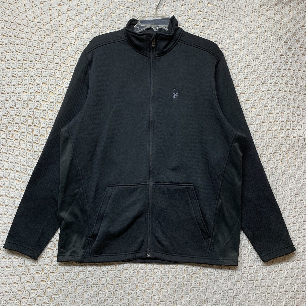 Spyder Sweater Jacket Mens XL  Black Full Zip Zipper Pocket‎  Core Long Sleeve